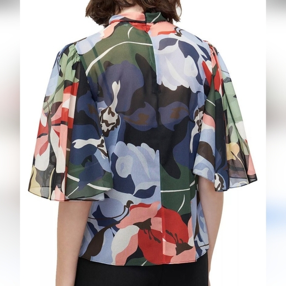 Rebecca Taylor Botanical Garden Mock Neck Silk Blouse size 4 - Picture 2 of 8